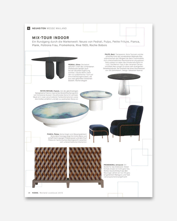home editorial magazine poltrona platea with blue fabric design emilio nanni per pianca
