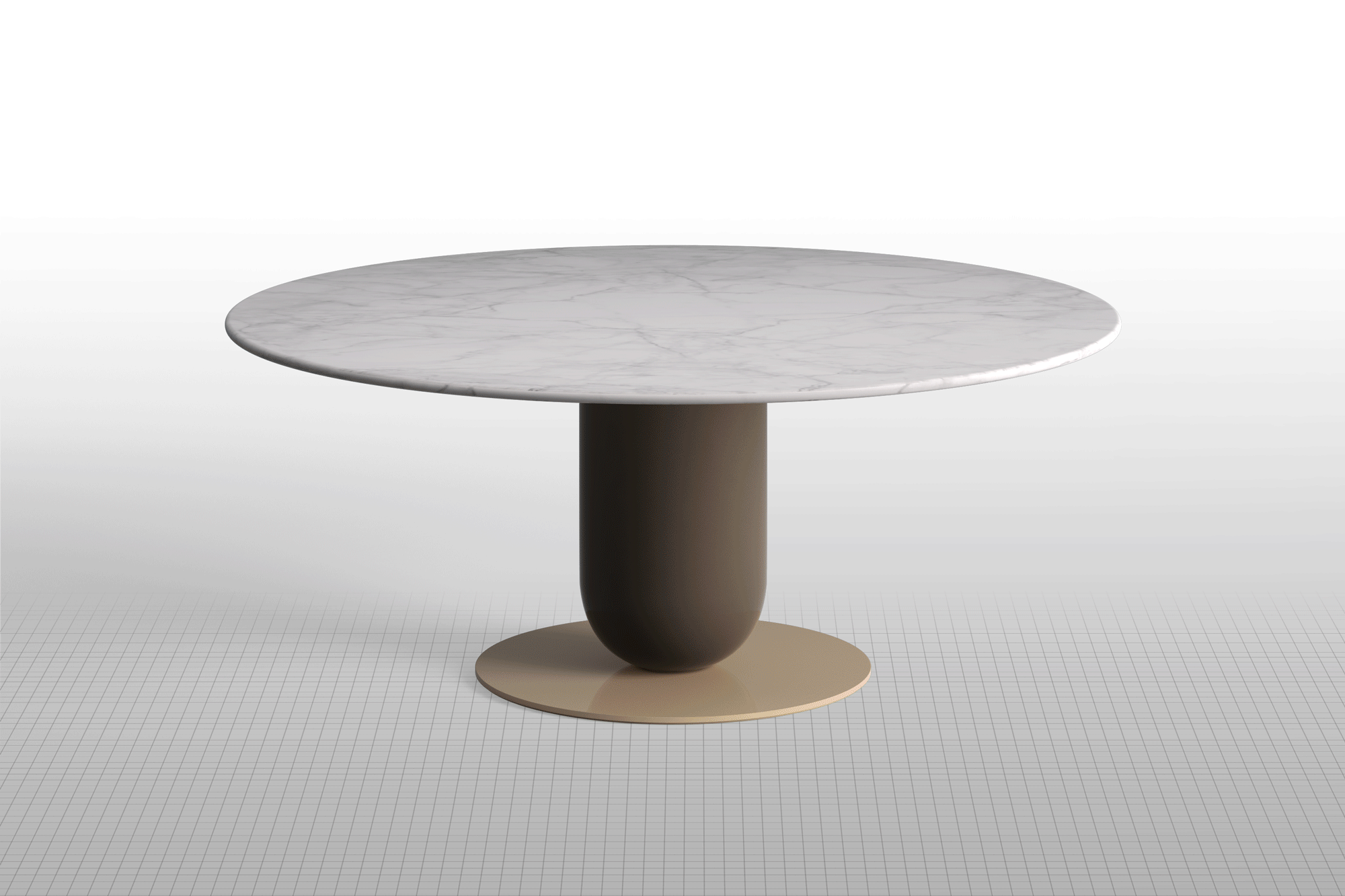 ettore table with central column and marble round top designed by calvi brambilla