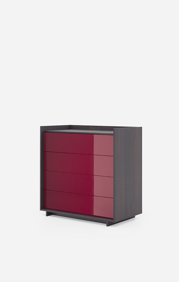 Pianca casegood Kyoto, dresser, night table with push pull opening and additional trays, available in matt or high gloss lacquered colours and wood