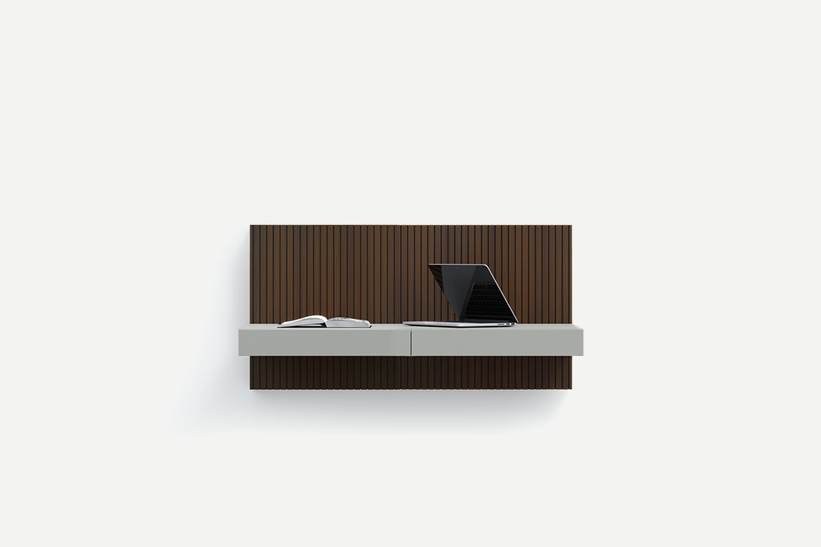 Wallpanels with suspended desk with drawers by Pianca