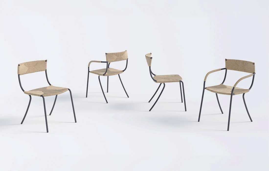 Sedie Elide di Pianca con e senza braccioli, design Pier Luigi Frighetto, eleganza artigianale e leggerezza formale premiate a livello internazionale.